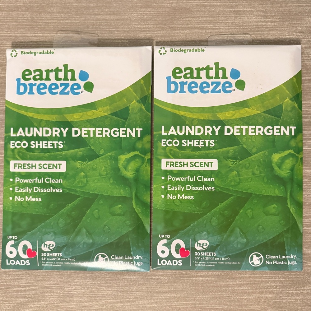 Earth Breeze Laundry Detergent Eco Sheets 2 pack 120 loads total NEW